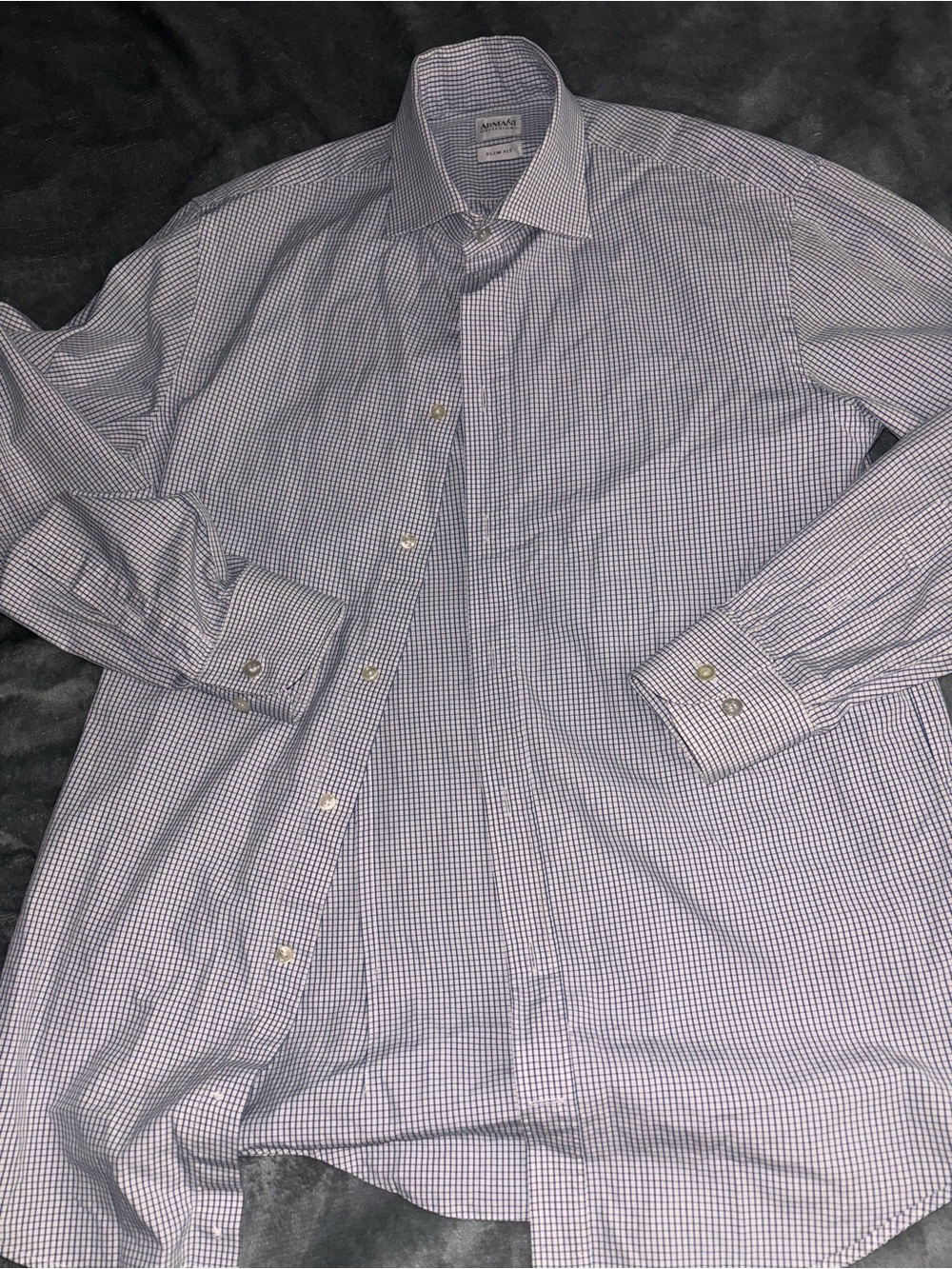 Armani Collezioni Men's Blue and White Micro-Check Dress Shirt